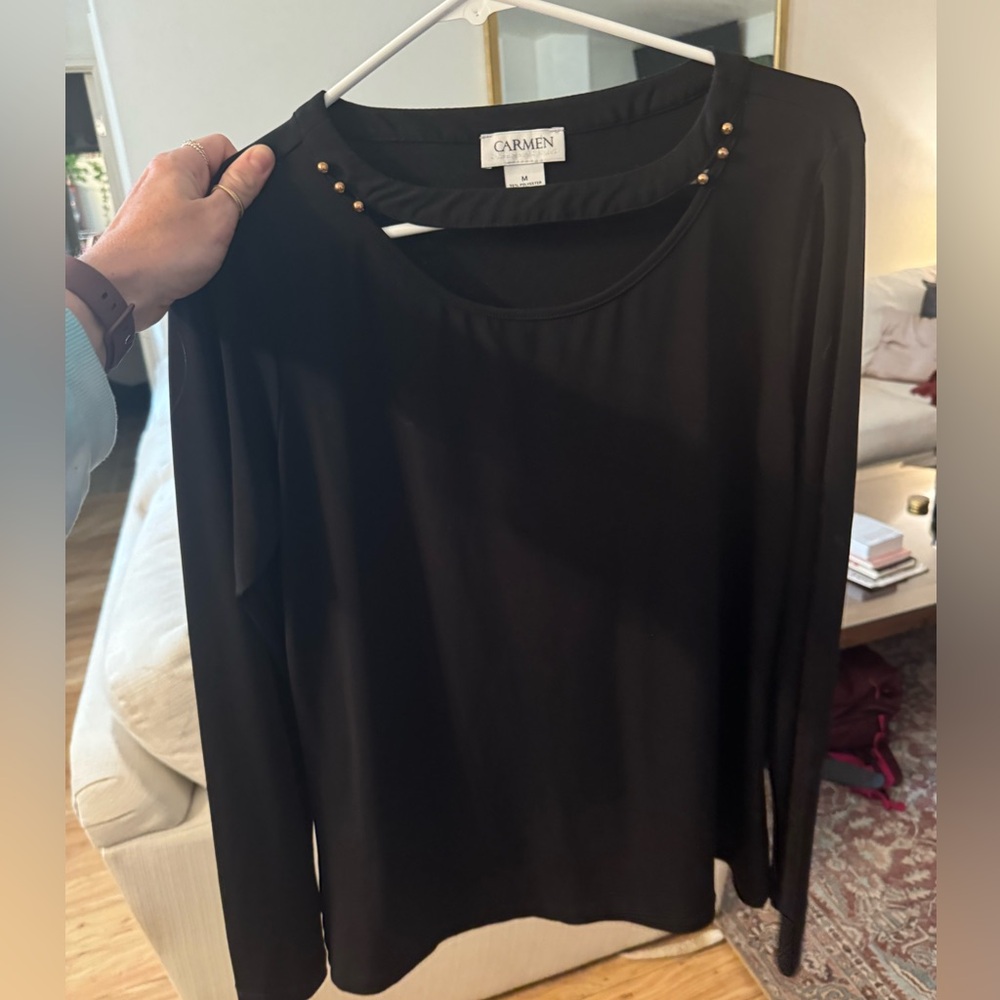 Carmen Black Long Sleeved Blouse